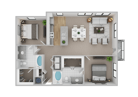 Floor plan for 2 beds, 2 baths, 1134 sqft